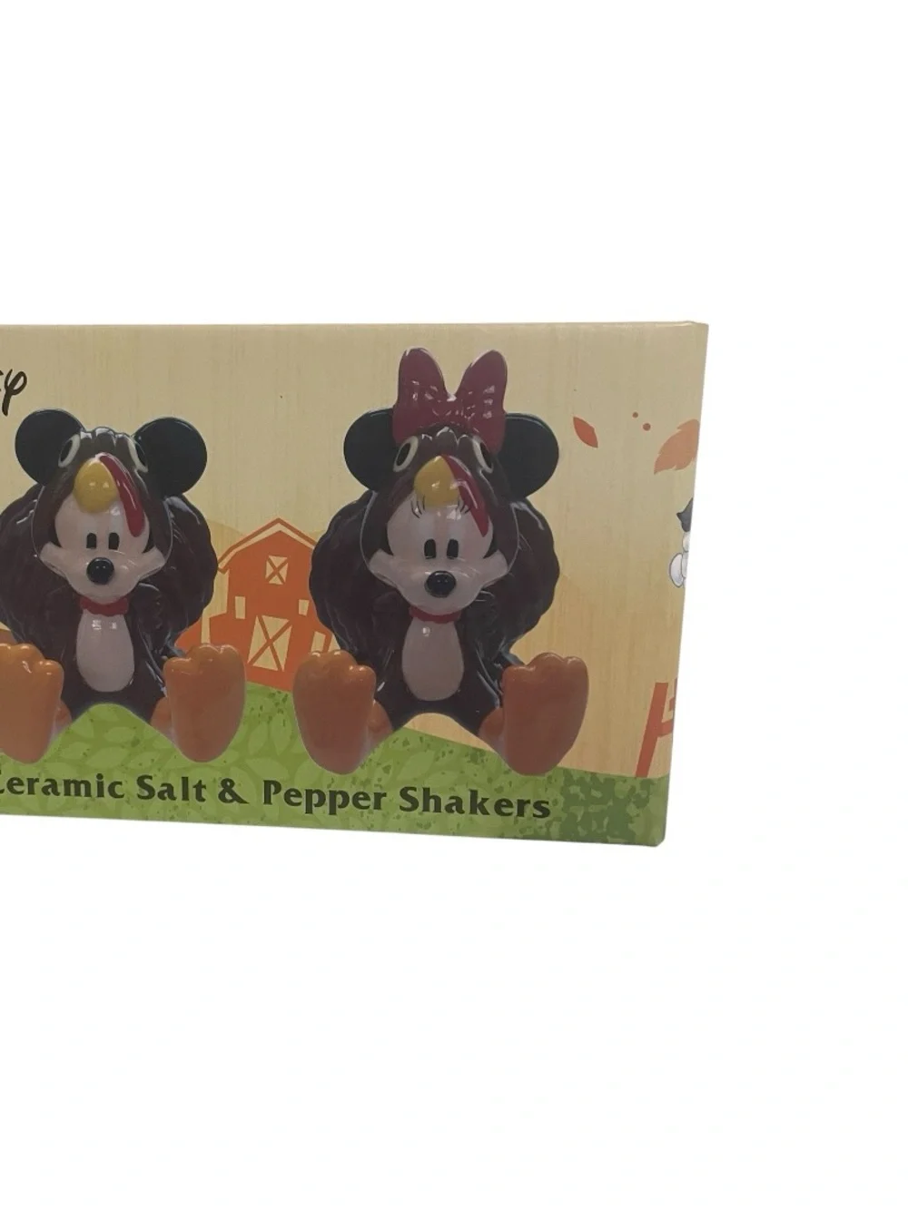Disney Mickey & Minnie Thanksgiving Turkey Ceramic Salt & Pepper Shakers NIB